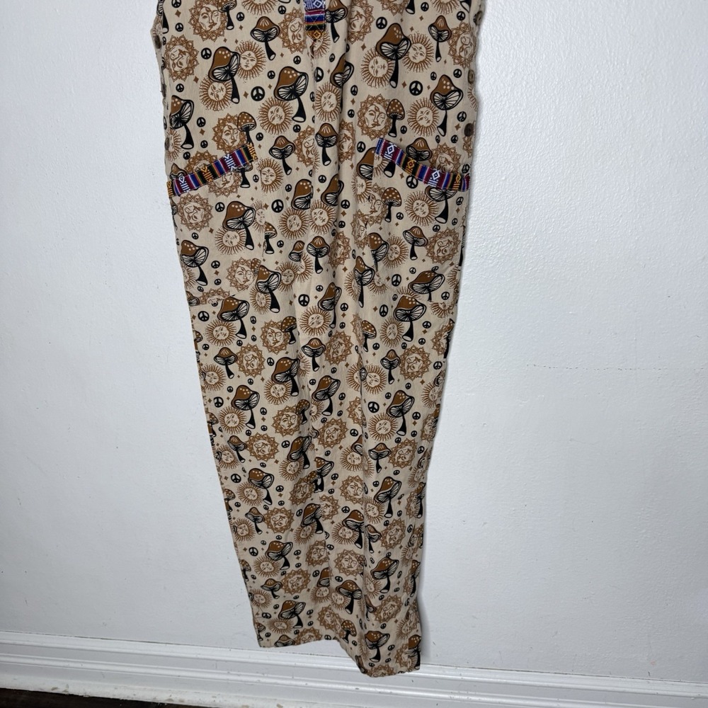 Rising International Mushroom Brown Cotton Overalls Boho Hippie Womens Large - Picture 3 of 11